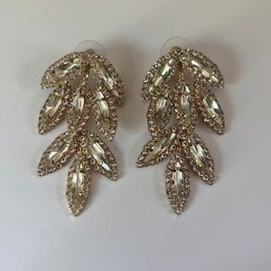 Rhinestone Sparkly Gold Dangle Earrings